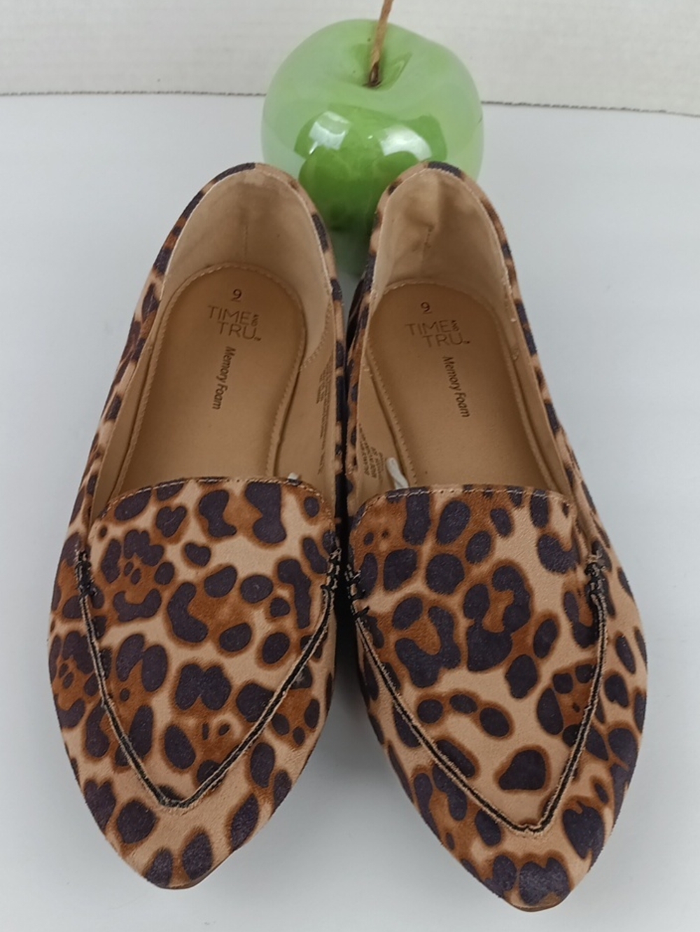 Time and Tru Leopard-Print Pointed Toe Slip-On Flats - Tan & Black sz 9
